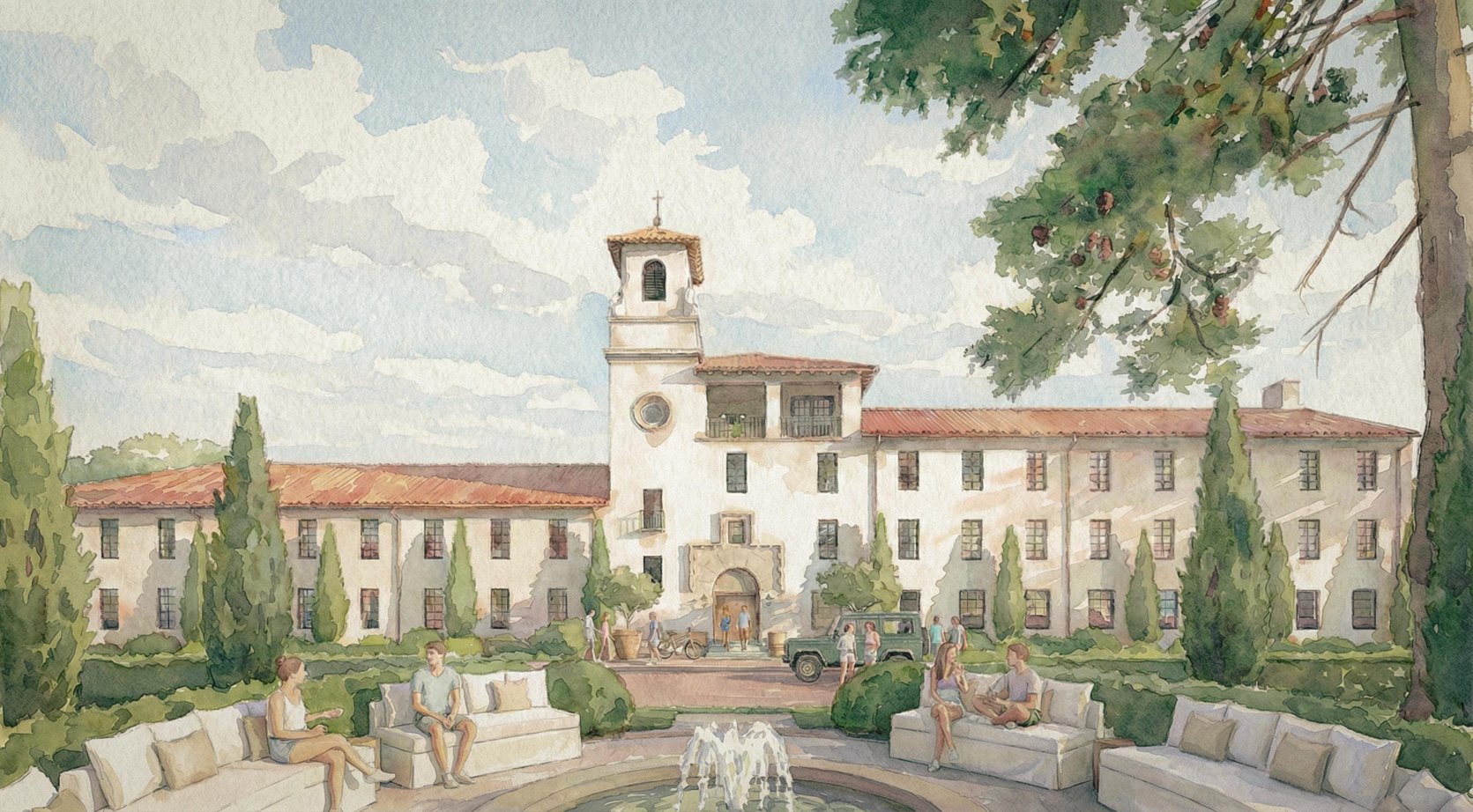 Palihouse Monteagle rendering of restored Claiborne Hall