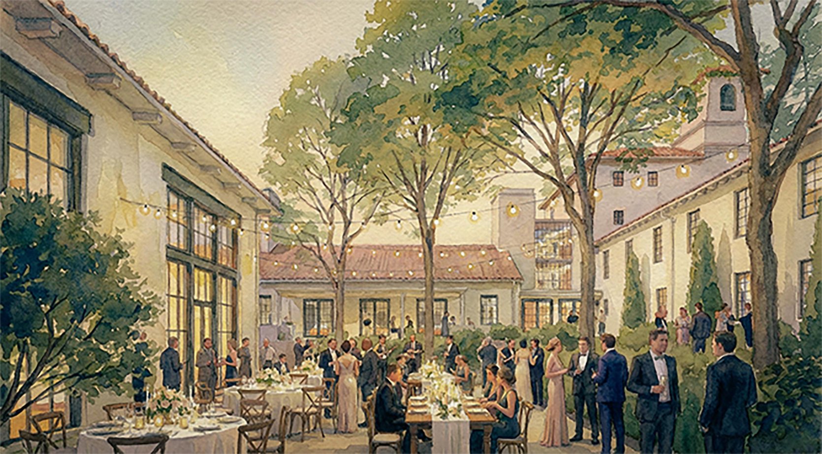 Evening event courtyard rendering