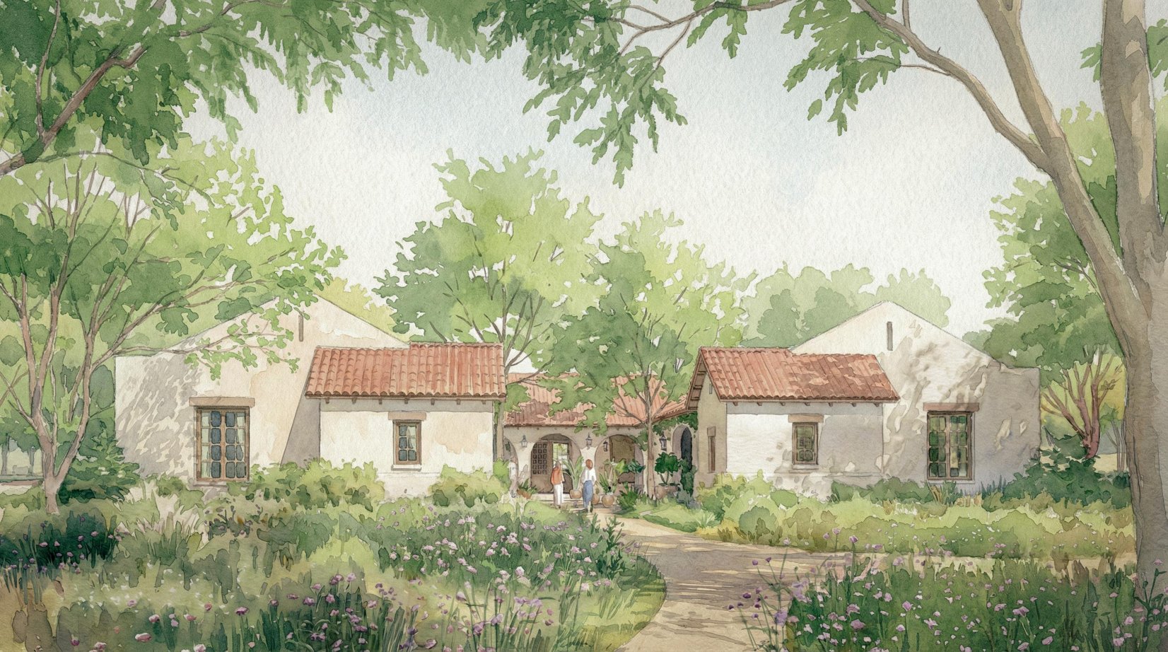 Connected casitas with garden path