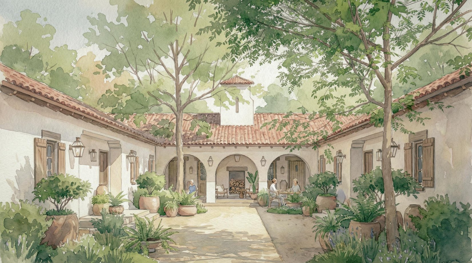 Hacienda courtyard rendering